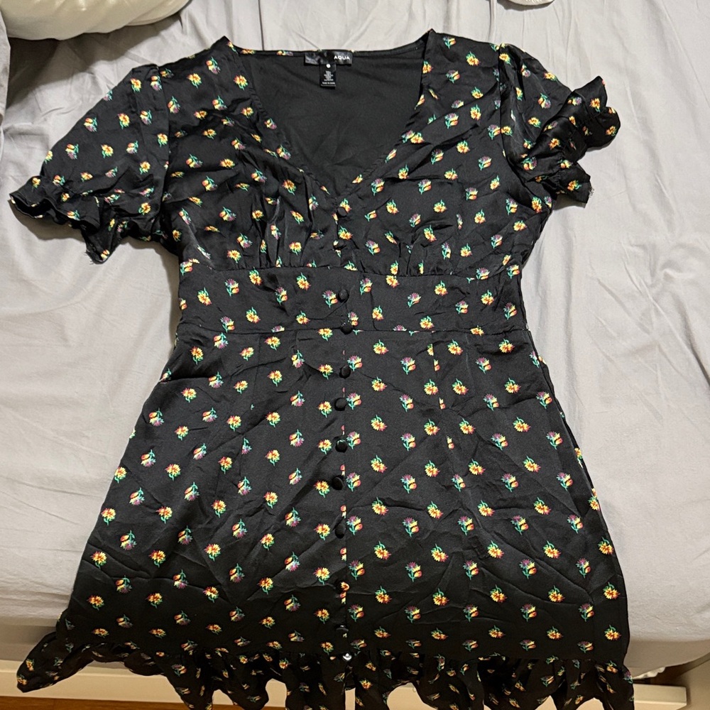 Aqua Black Floral Midi Dress